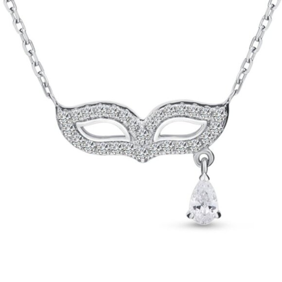 NWOT 925 Sterling silver Masquerade Mask Design W Dangle Cubic Zirconia Pendant - Picture 1 of 4